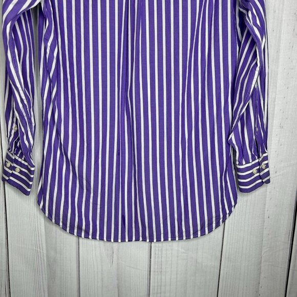 Peter Millar Purple White Striped Button Down Sz M Long Sleeve Cotton - Picture 7 of 7